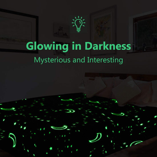 Image Title Glow in The Dark Throw Blanket, Moon and Stars Soft Warm Cozy Fuzzy Plush Blanket for Kids Teenage Boys Girls Women Best Friend Birthday Christmas